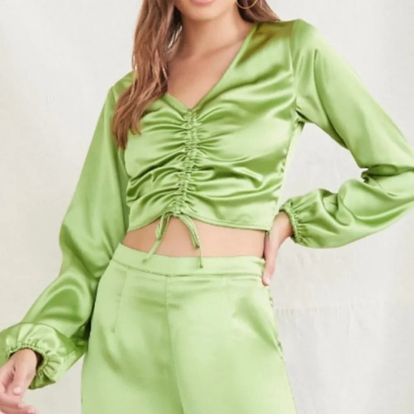 Forever 21 Satin Drawstring Crop Top - Picture 1 of 7